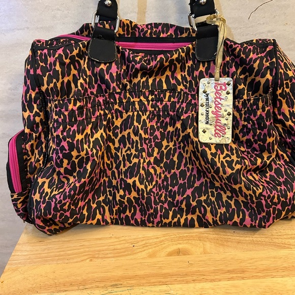 Betseyville by Betsy Johnson Leopard Print Shoulder Bag with Pink Accents - Picture 5 of 16